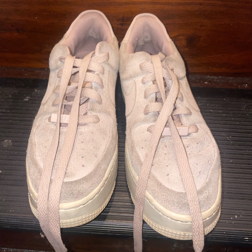 baby pink velvet platform nike air force ones